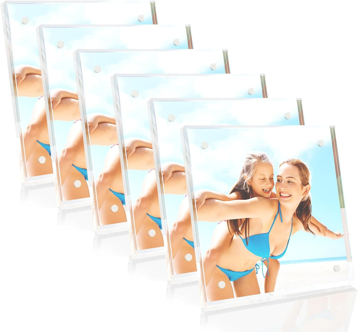 HELPLEX Picture Frames, 6 Pack 4x4 inch Acrylic Picture Frame Clear 4 x 4 Photo Frames Magnetic