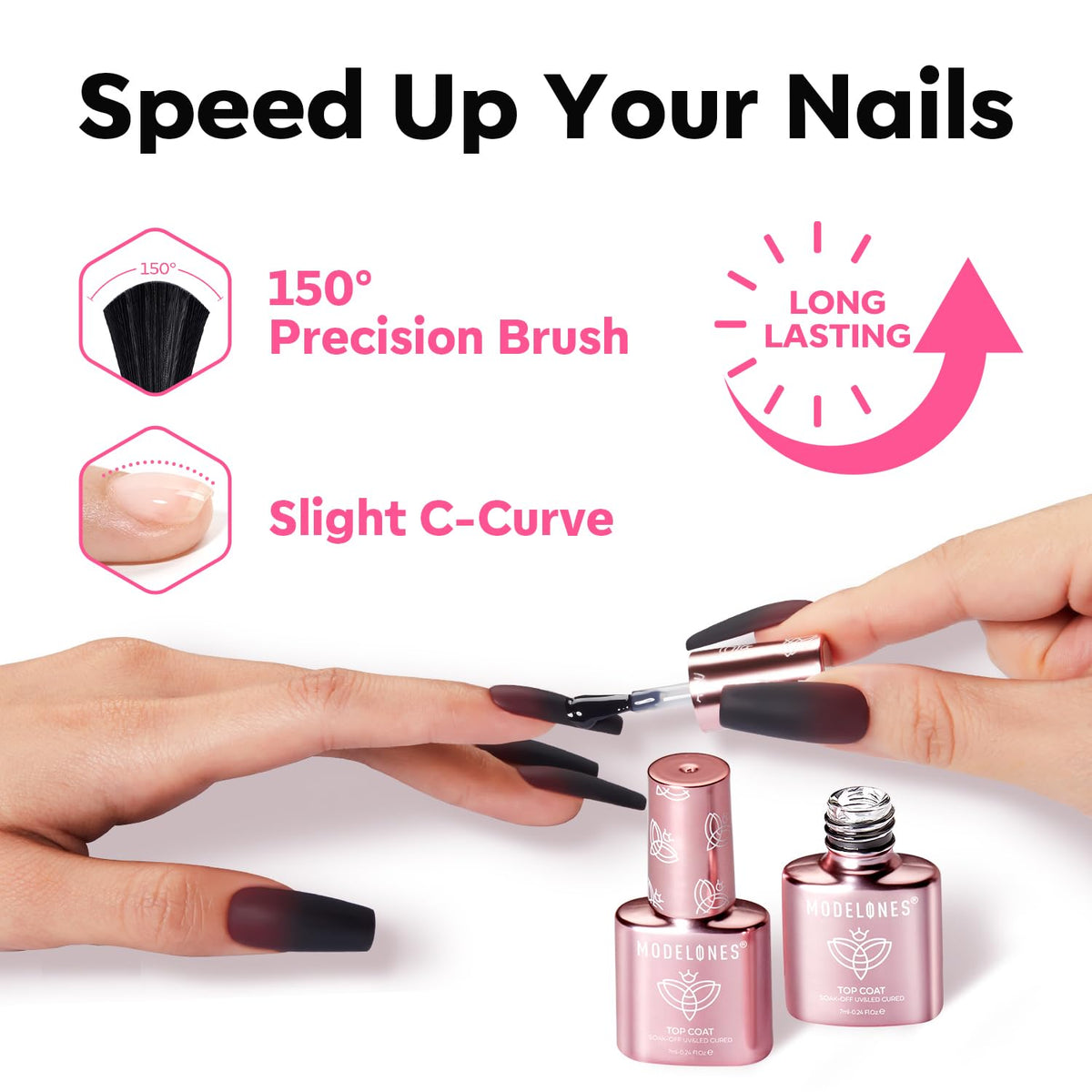 modelones Gel Base and Top Coat Set 3 Pcs, Clear No Wipe Glossy and Matte Top Coat & Base Coat Nail