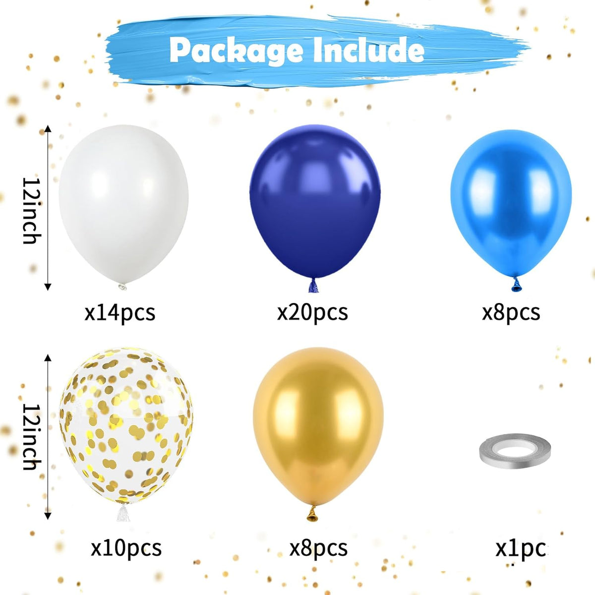 Navy Blue and Gold Balloons, Metallic Golden and Blue Balloon Navy and White Latex Balloons Gold