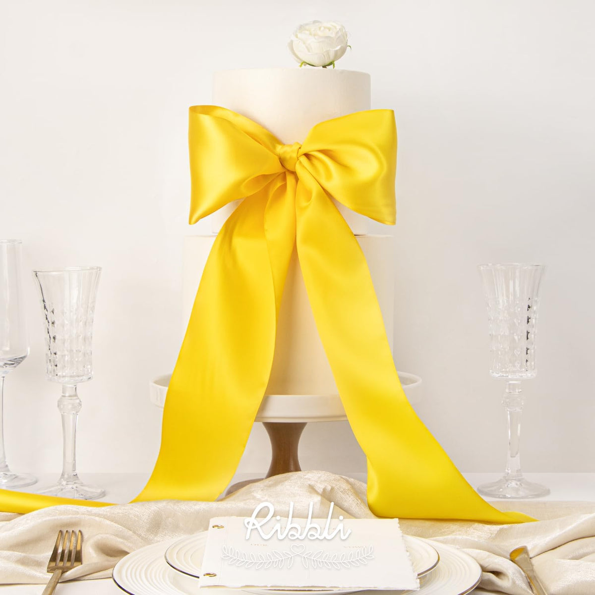 Ribbli Maize Yellow Satin Ribbon 4 Inch Wide Yellow Ribbon for Wedding Chair Sash Grand Opening