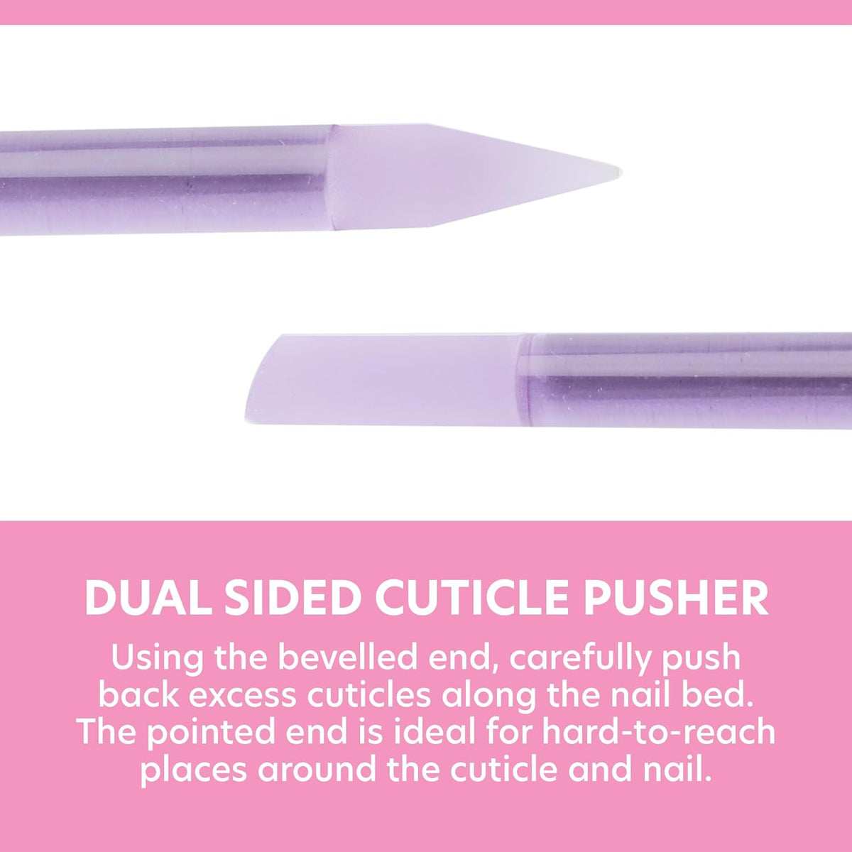 Bona Fide Beauty Glass Cuticle Pusher - High Grit Purple Dual Ended Nail Care Tool with Pointed and