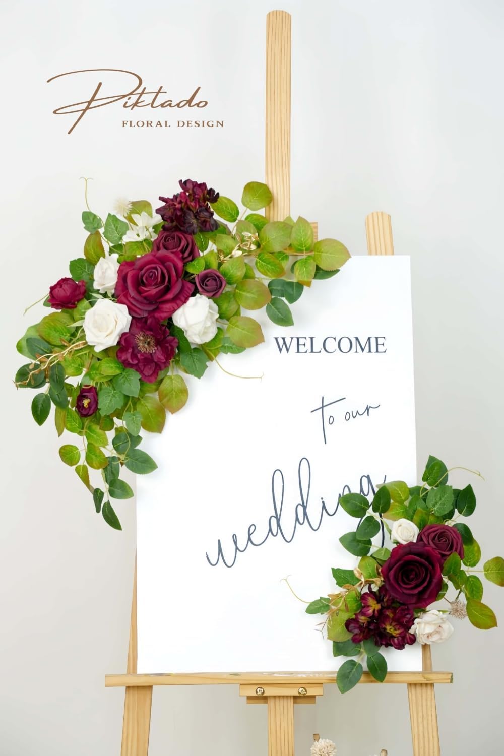 Wedding decor (pack of 2) Welcome Sign Flower Backdrop Garland For Ceremony Reception Wall Easel