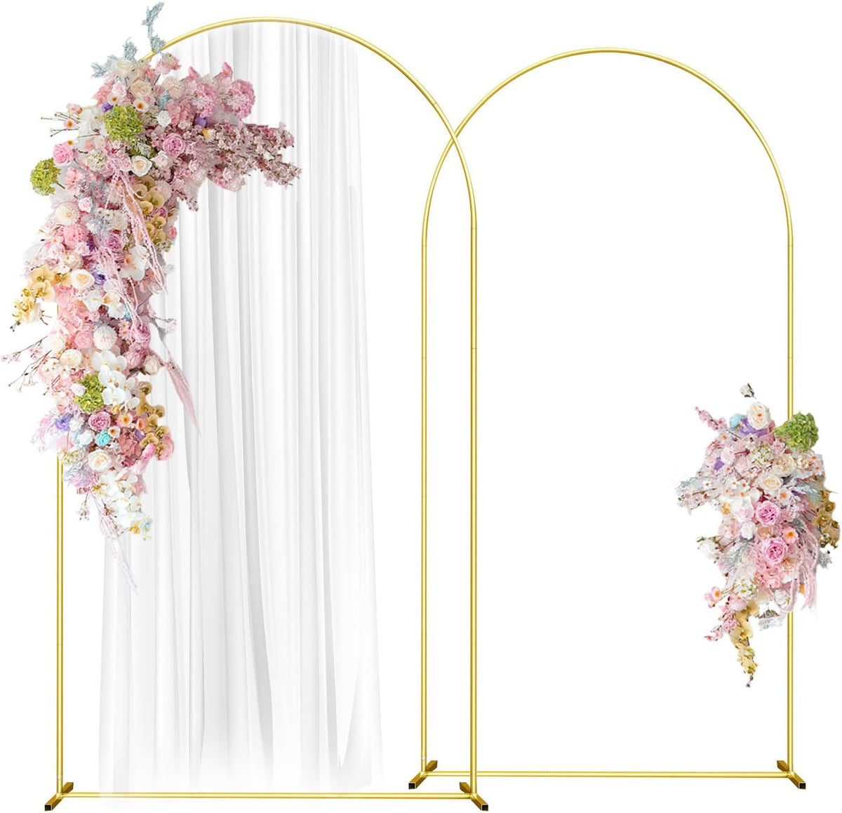 Wedding Arch Backdrop Stand Set of 2 Aluminum Gold Arched Frame (7.2FT, 6.6FT) for Birthday Party