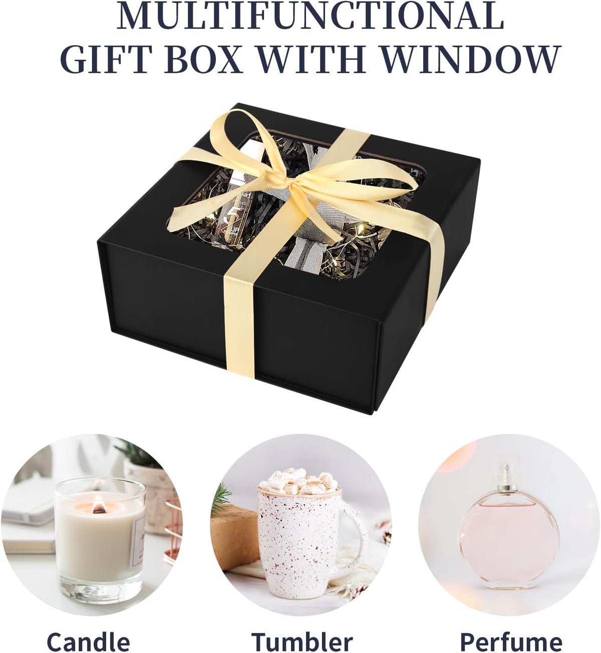 Black Gift Box with Window,7.5"x7.5"x3.1" Bridesmaid Boxe for Gift Giving,Birthday Gifts Boxes with