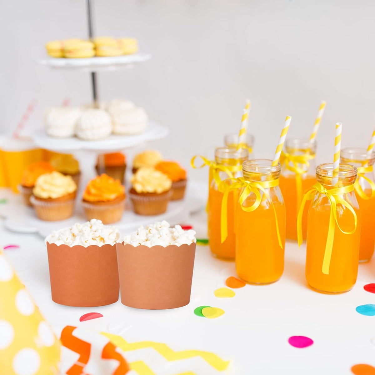 Whaline 120Pcs Orange Paper Baking Cups Scalloped Edge Cupcake Wrappers Gradient Orange Cupcake