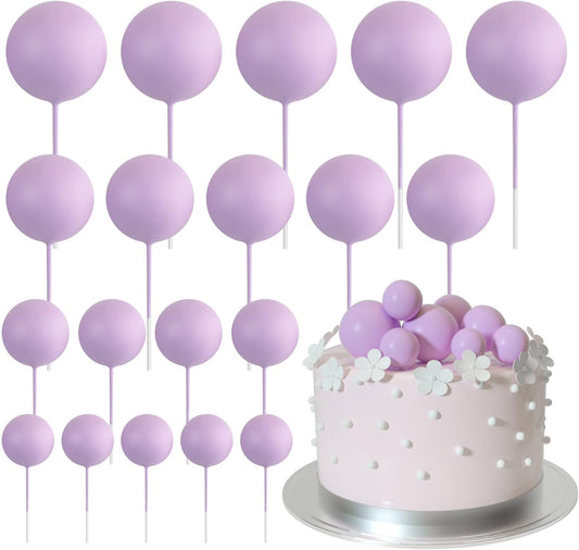 ASTARON 20 Pcs Ball Cake Topper Decorations Mini Balloons Cake Topper Sticks Light Purple Balls