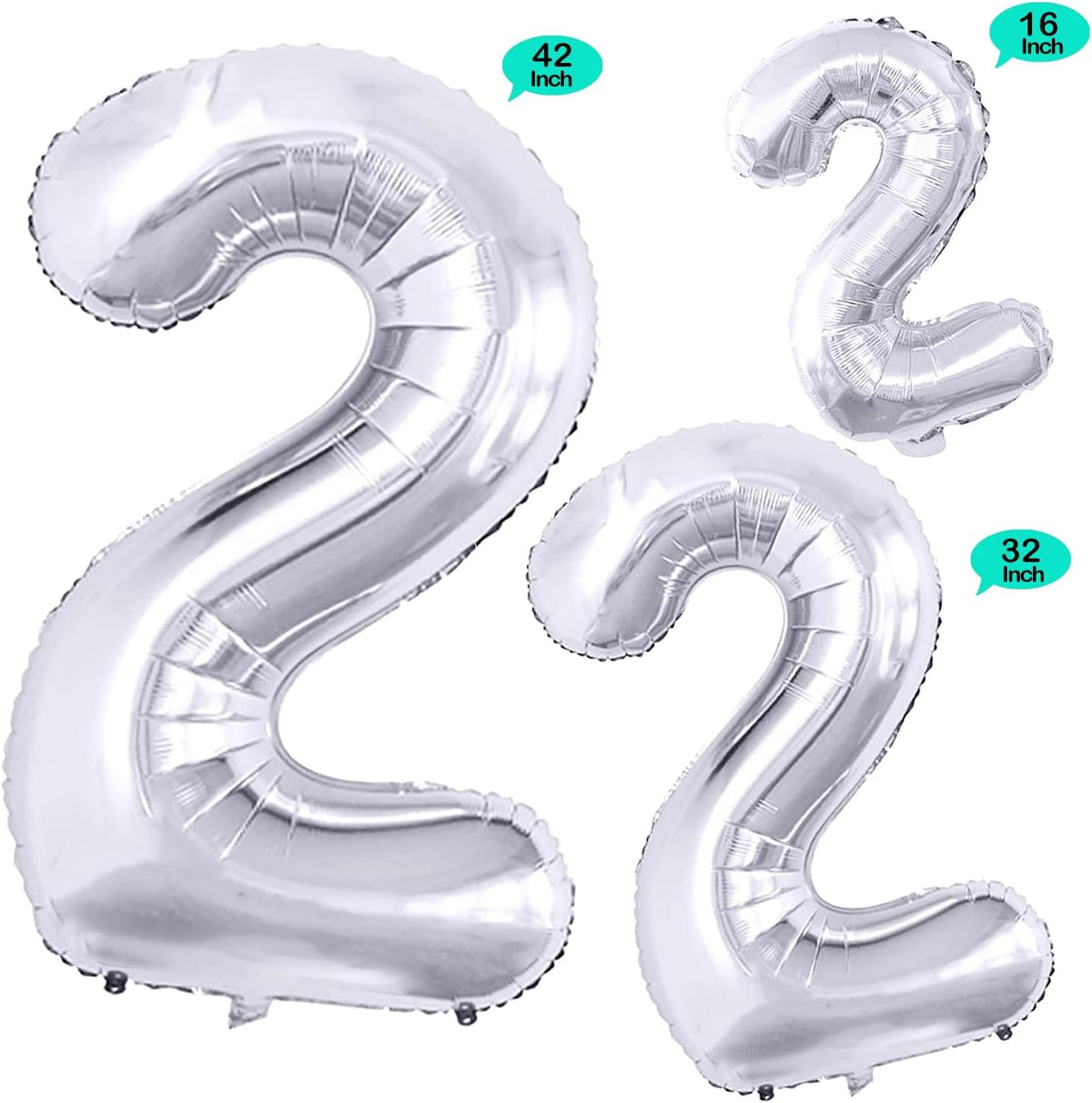GOER Silver Number 2 Foil Balloons,Huge Number Balloons for 2nd 22nd Birthday Party Supplies