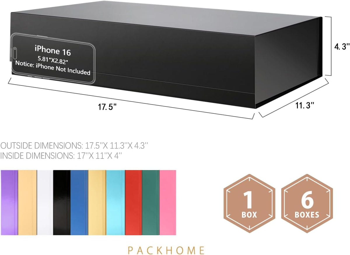 PACKHOME 6 Extra Large Gift Boxes 17.5x11.3x4.3 Inches, Sturdy Shirt Boxes with Magnetic Lids for