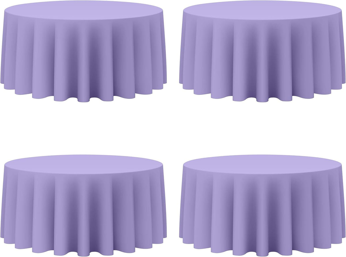 BRILLMAX 4 Pack Lavender Round Tablecloths 132 Inch - Circle Bulk Linen Polyester Fabric Washable