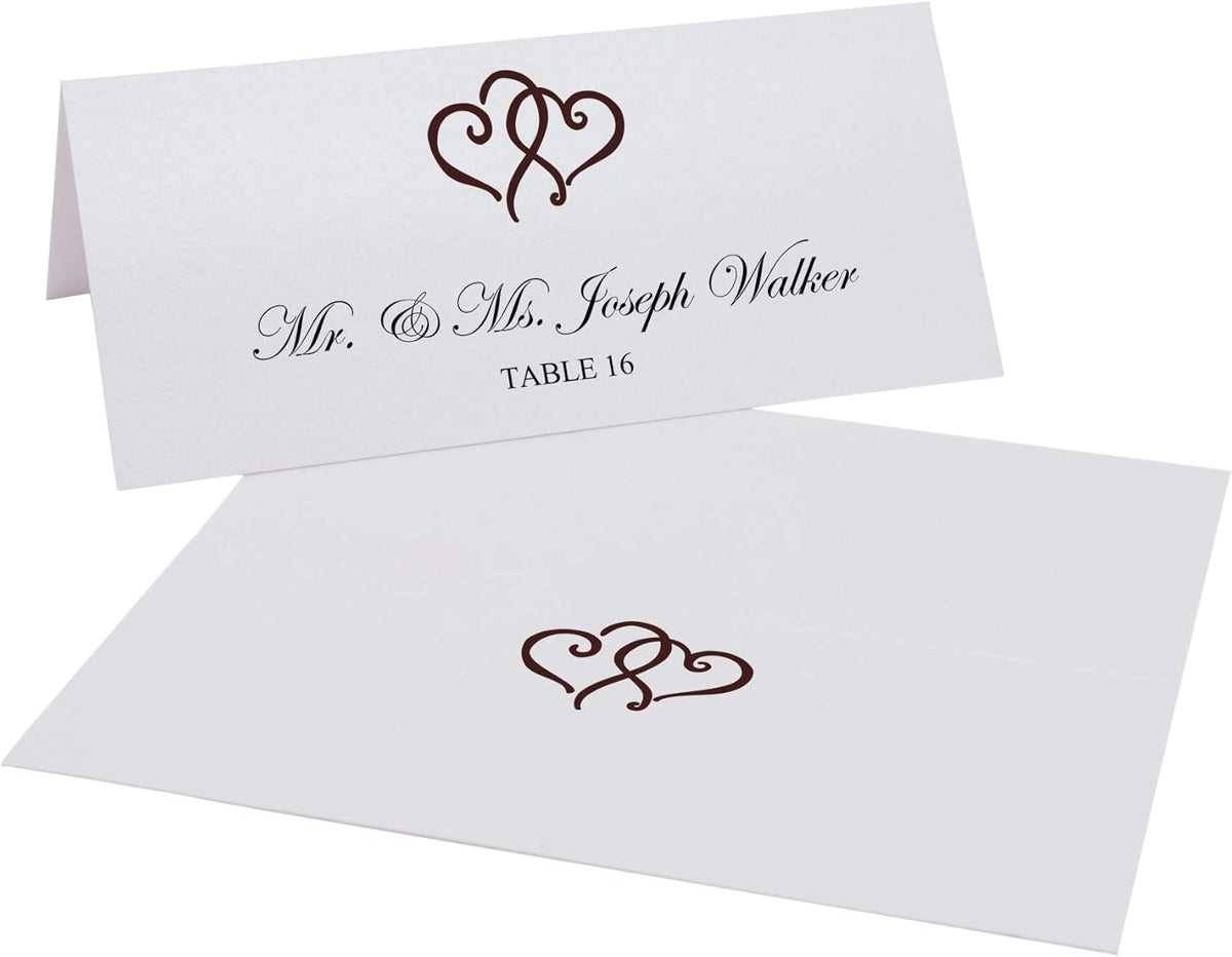 Linked Hearts Printable Place Cards, Chocolate (Choose Color), Set of 60 (10 Sheets), Laser &