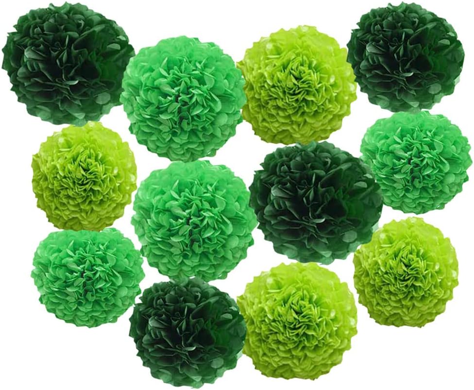 12pcs 8in 10in Green Paper Pom Poms Tissue Flower Hanging Balls for Wedding Party Decorations DIY