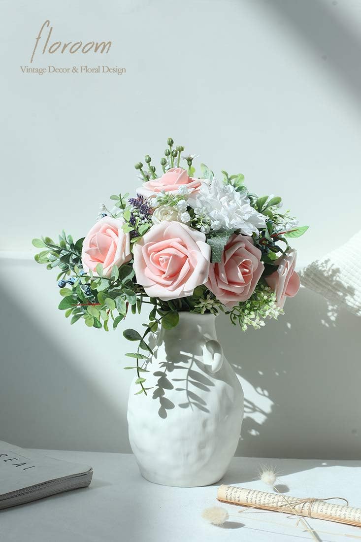 Floroom Artificial Flowers 50pcs Real Looking Blush Heirloom Foam Fake Roses with Stems for DIY