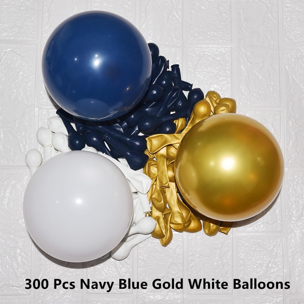 300 Pack Navy Blue Gold and White Balloons 5 Inch Metallic Latex Bulk Small Balloon Arch Garland
