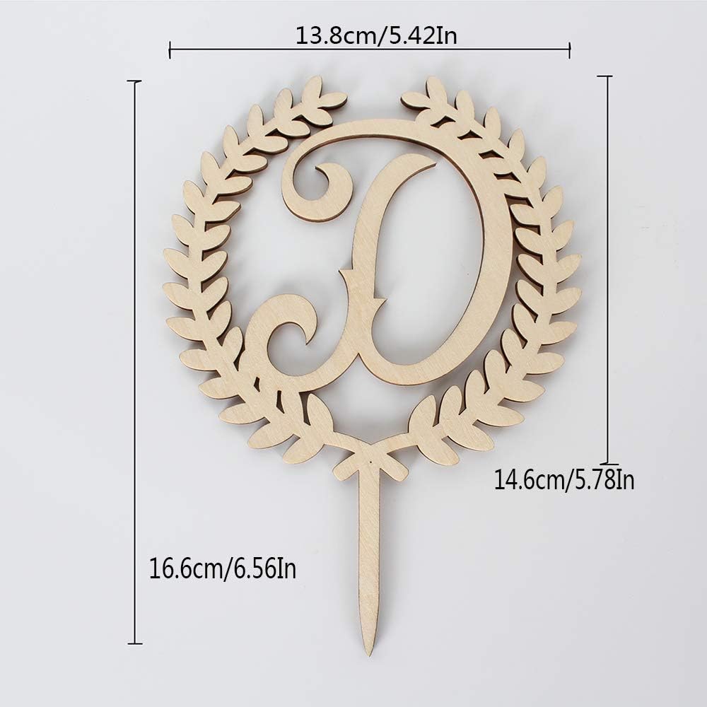 LINGTEER Personalized Inital Letter D Wooden Cake Topper Perfect for Birthday Rustic Wedding