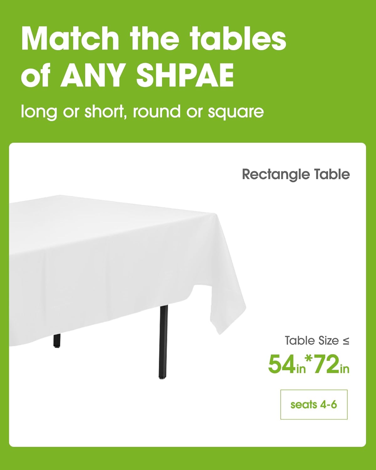 Pureegg Plastic Table Cloth Disposable 10 Pack, 54 x 72 Inch Table Cloths, Party, Picnic, Wedding