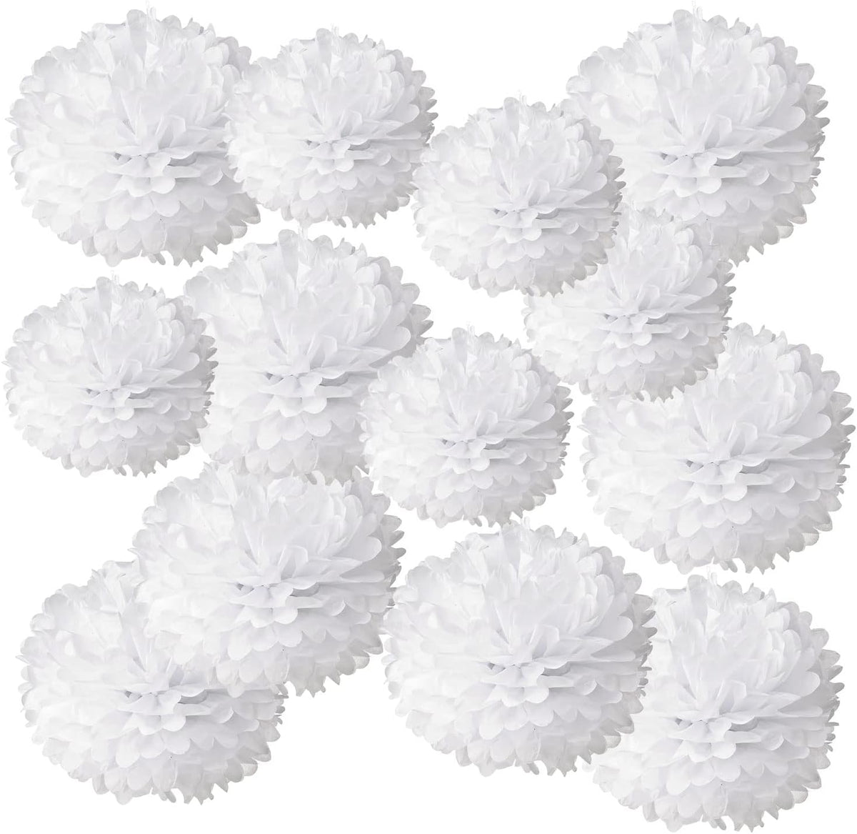 White Paper Pom Poms - Party Tissue Paper Flowers Balls - Party Hanging Decoration Supplies - Size
