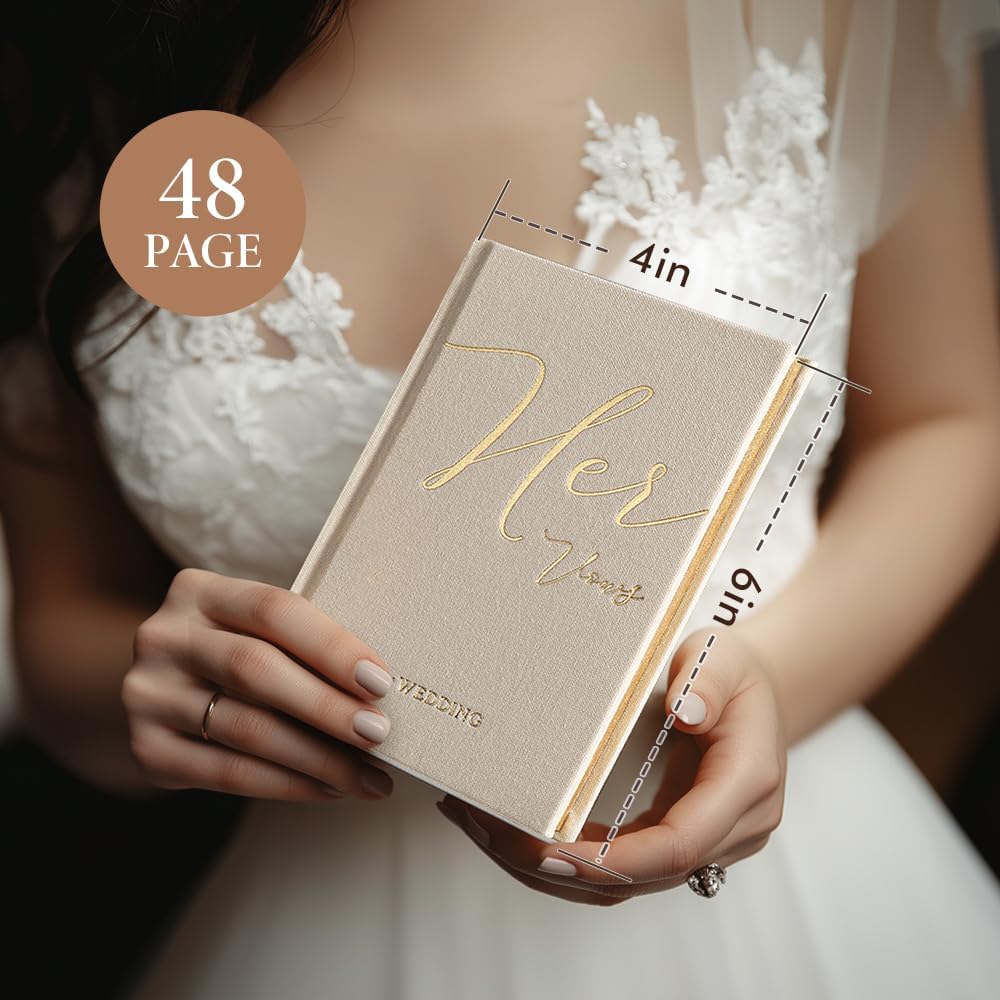Vow Books His and Hers 2 Pack - 6 x 4 Inch Linen Hardcover Wedding Vow Books with Gold Foil