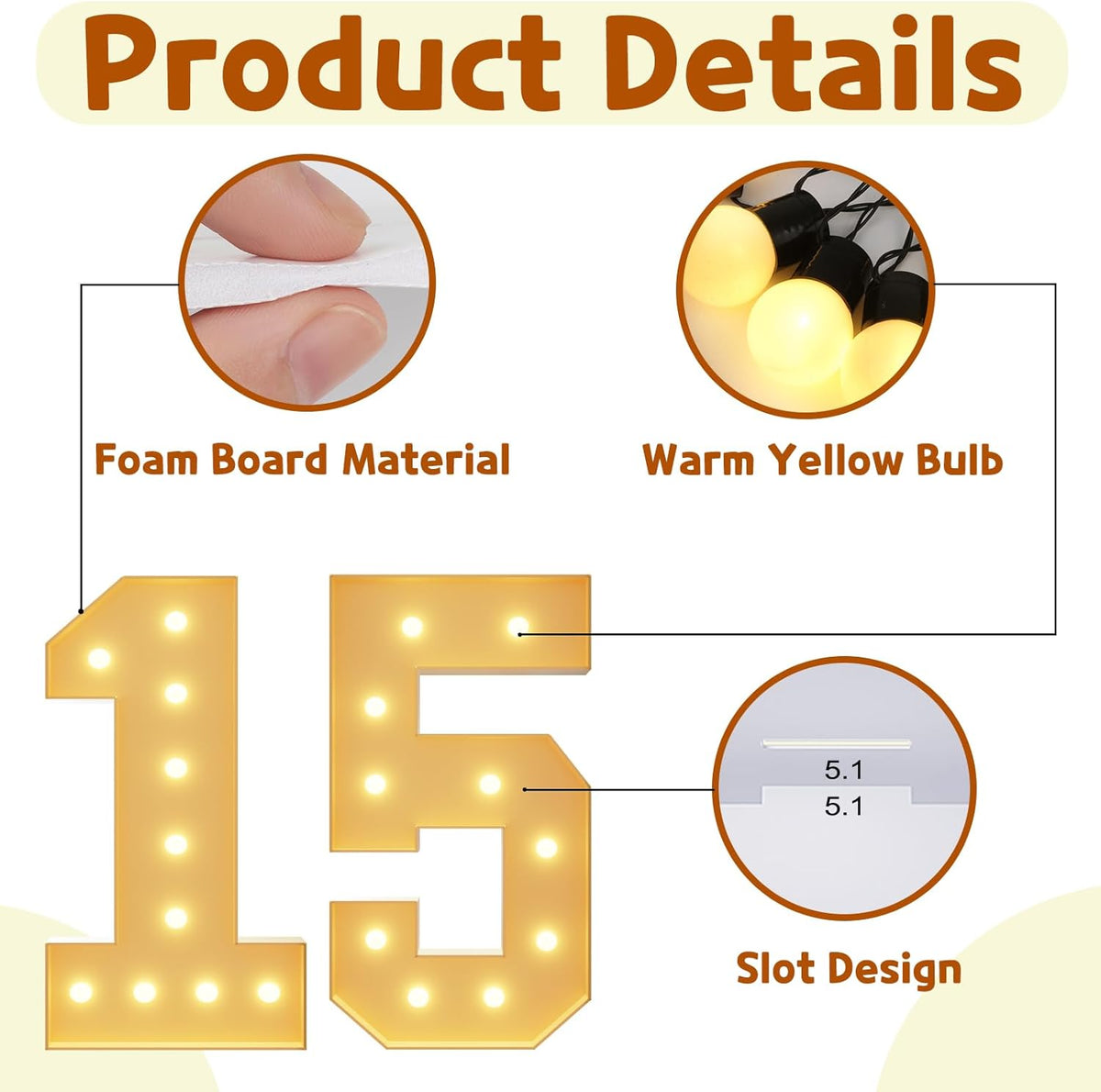 imprsv 4FT Light Up Numbers, Marquee Numbers 15th Birthday Decorations for Girls Boys, Large Light