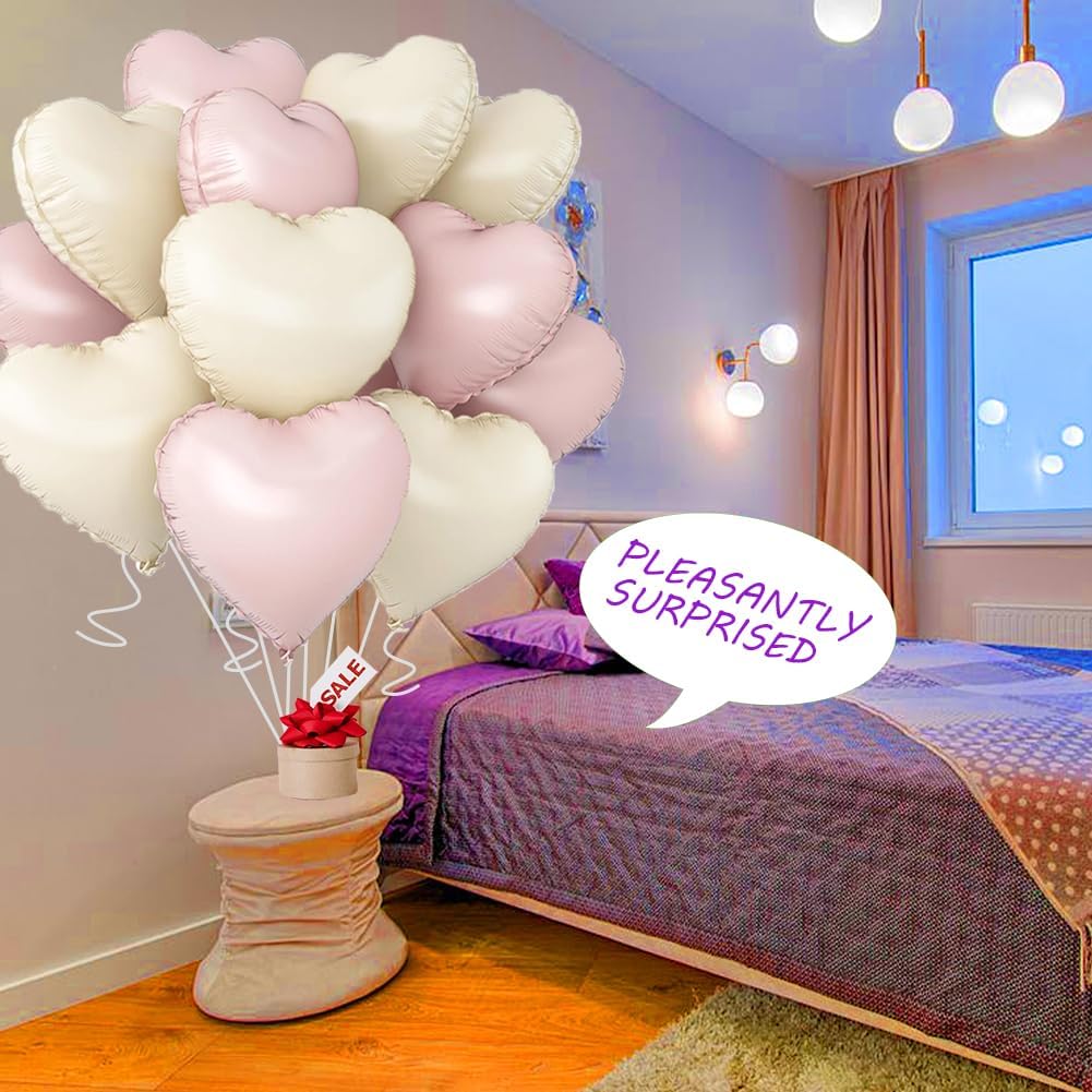 Baby Pink & Baby White Heart Balloons，18 Inch Foil Love Heart Shaped Balloons for Valentines