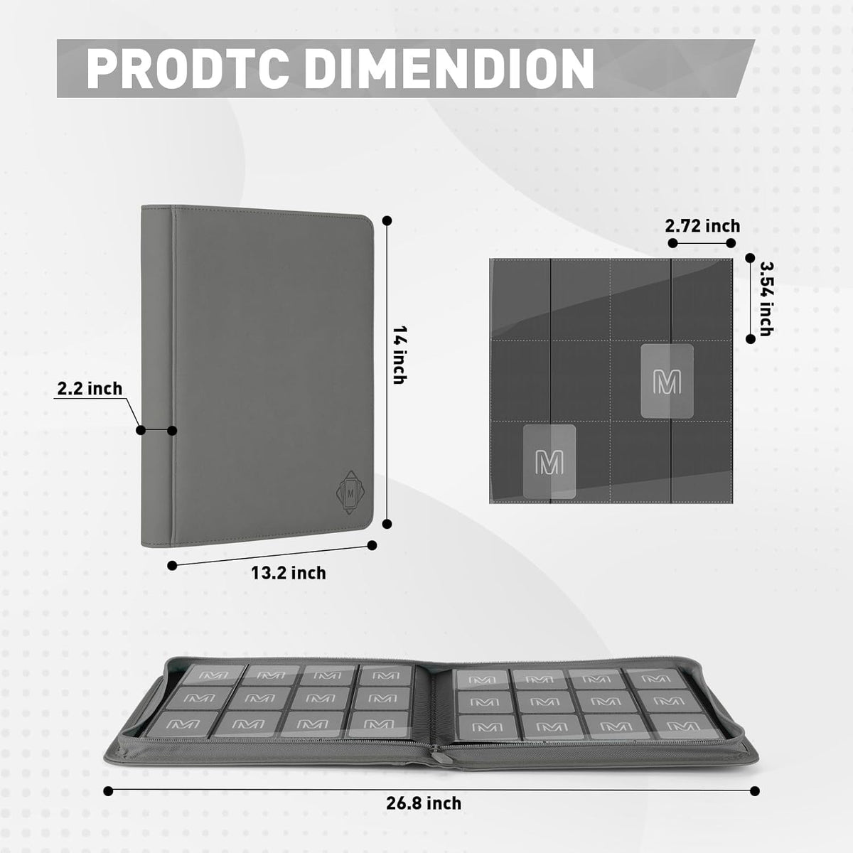 Premium Card Binder 12 Pocket for 720 Pockets Trading Card Binder, PU Zipper Card Collection Album