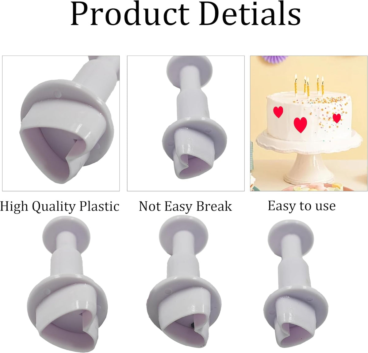 pson 3Pcs Plunger Cookie Cutter Set, Mini Plastic Biscuit Molds for Cake Decorating, Baking