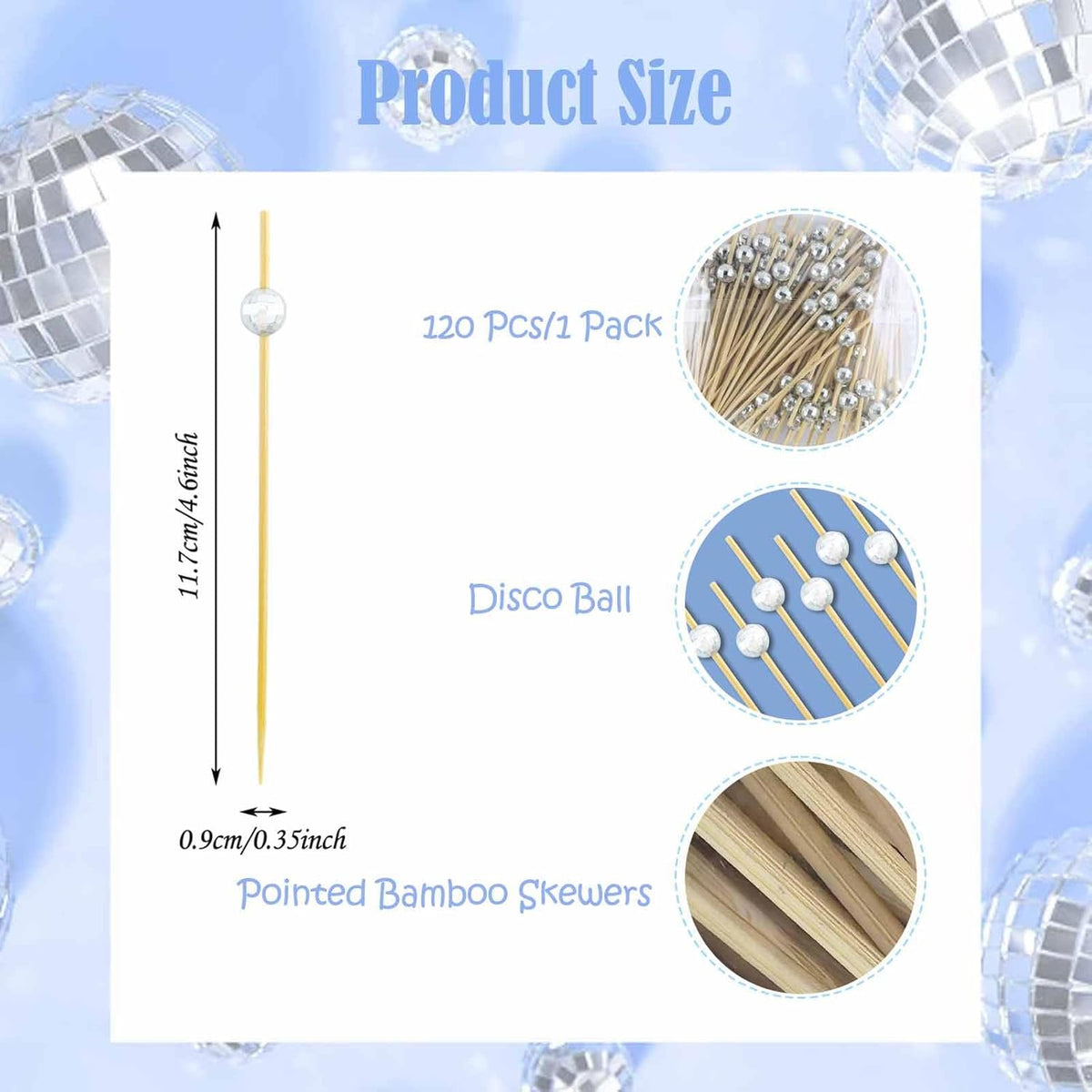 120 Pcs Glitter Ball Cocktail Picks 4.7" Drinks Fruits Hawaiian Party Food Garnish Skewer Sticks