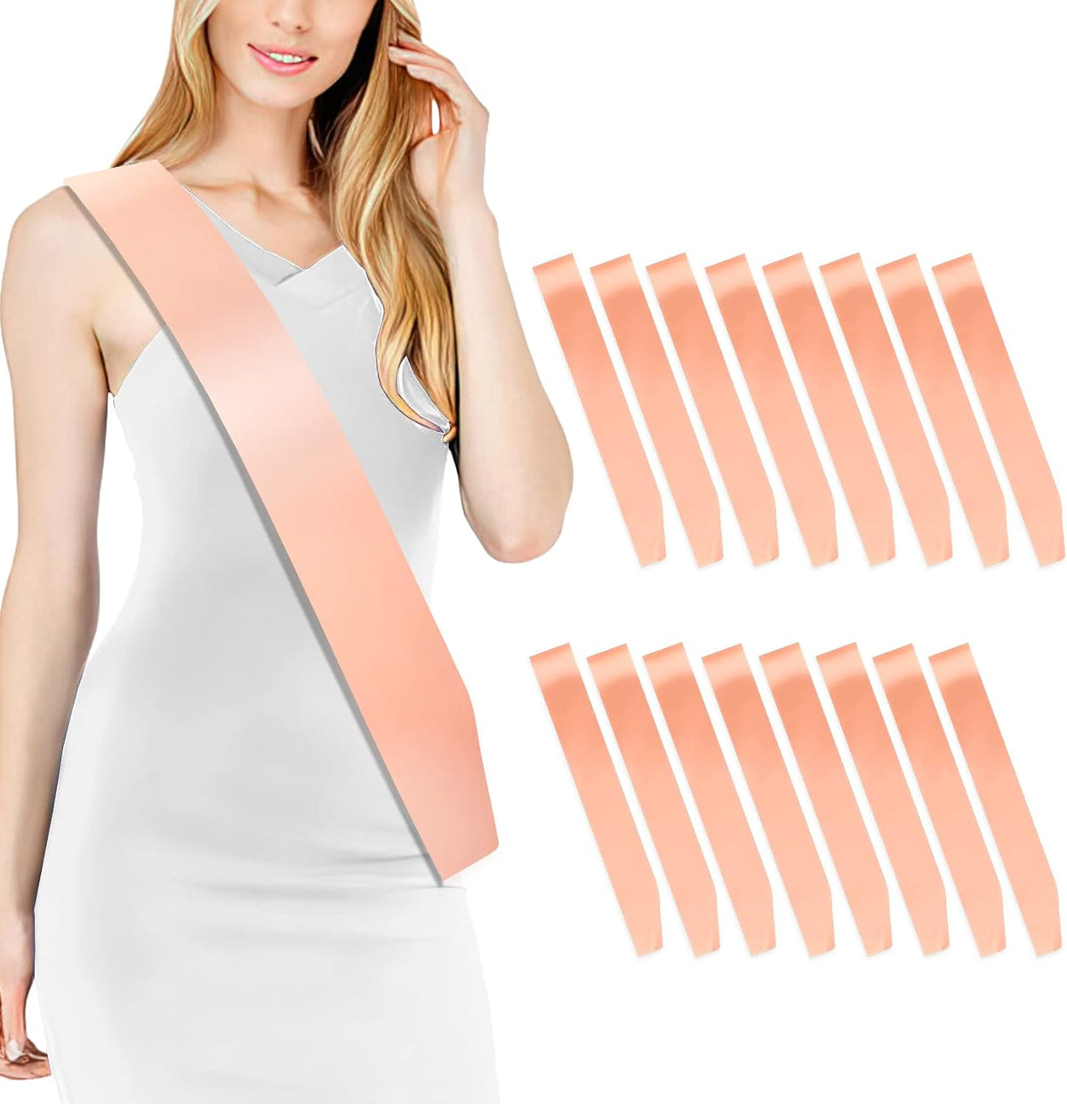 16 Pcs Satin Sash - Champagne, Bride To Be, Plain, DIY Sashes For Pageants, Graduation, Hen Party