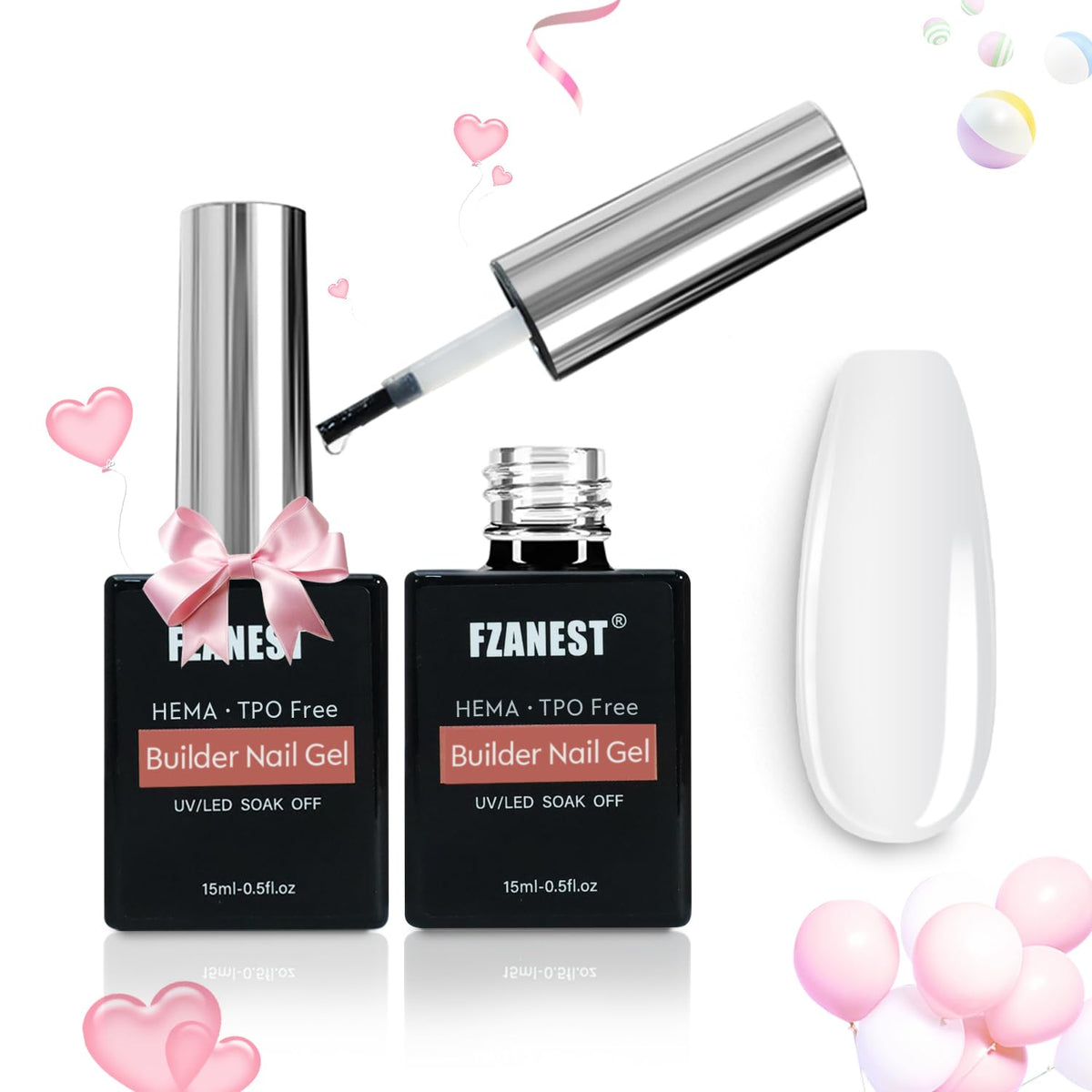 FZANEST Builder Nail Gel Hema & TPO-Free 15ml *2 pcs Clear Hard Gel Extension For Nails Thickening