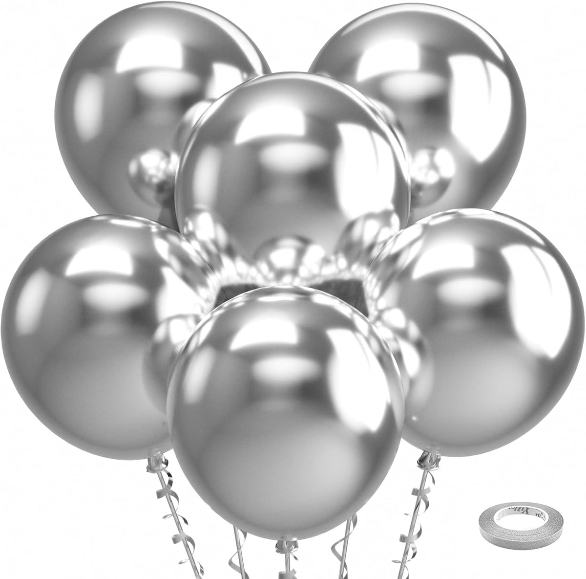Bezente Metallic Silver Balloons 18 Inch - 30 Pack Large Thick Silver Balloons Big Round Chrome