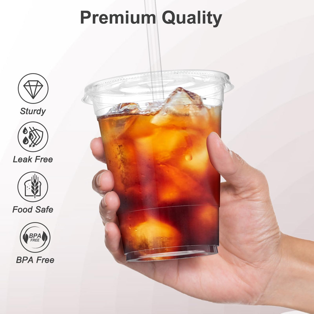 Dealusy 100 Pack - 16 oz Clear Plastic Cups with Lids and Straws