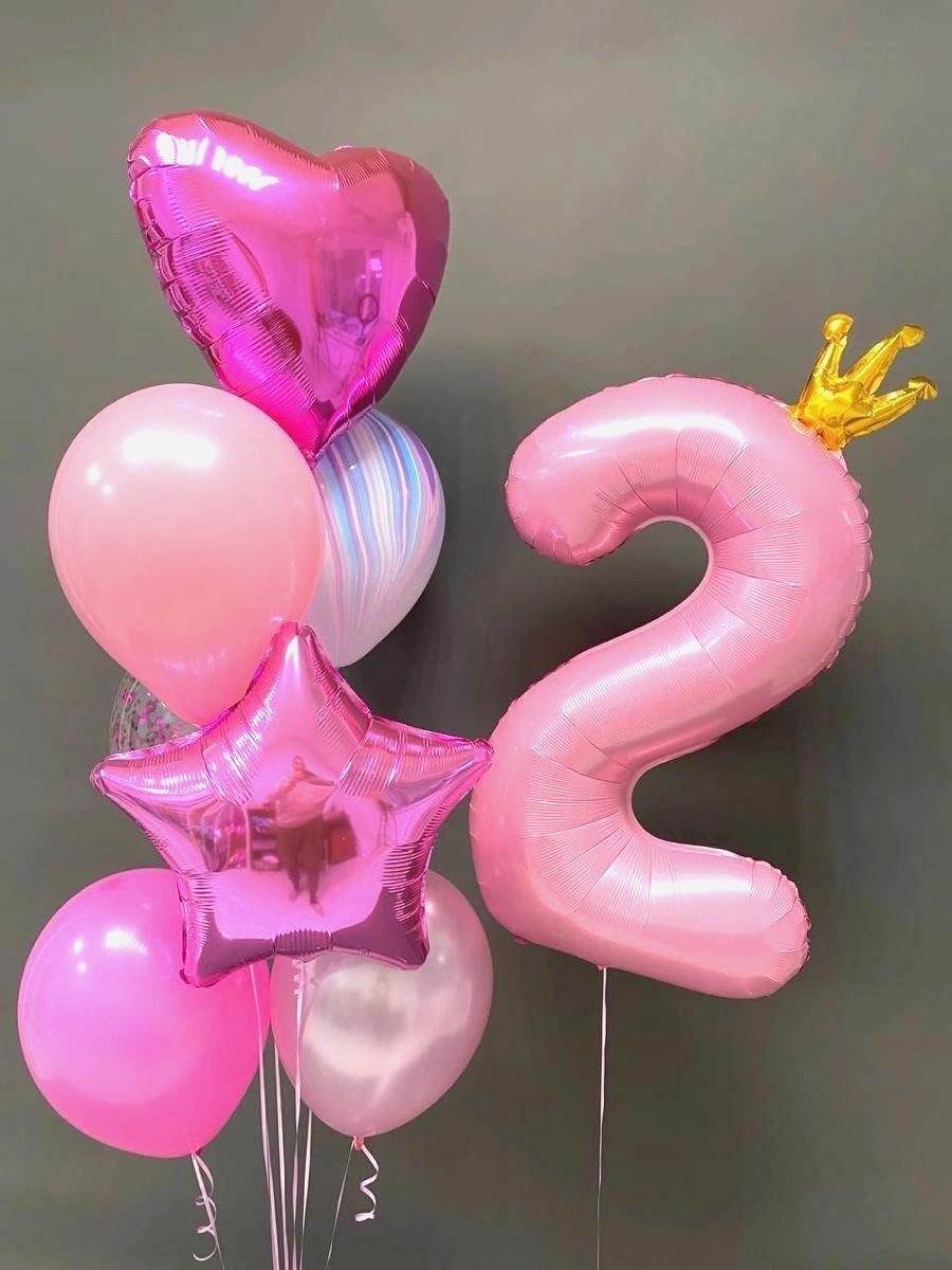 Big 40 Inch Pink Crown 2 Number Balloon Birthday Decoration, 2026 Pink Crown Number 2 Helium
