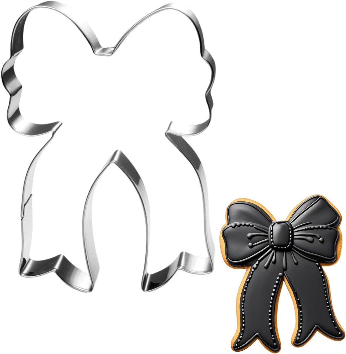 Bow Cookie Cutter with Long Ribbon- 4 Inch - Dishwasher Safe - Metal Cookie Cutter for Baking