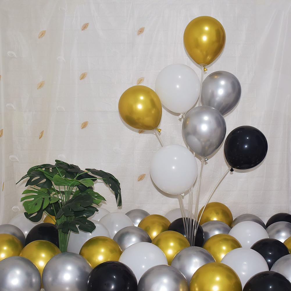 300 Pcs Gold Silver and Black White 5 Inch Balloons Metallic Chrome Shiny Assorted Colors Latex
