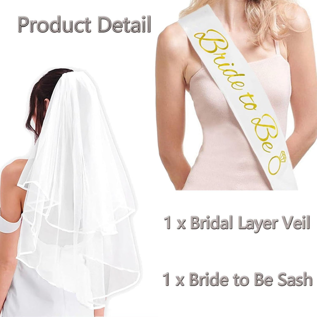 4PCS Bride To Be Sash and Veil, Blue Sash and Bachelorette Veils Accessories for Bridal Shower