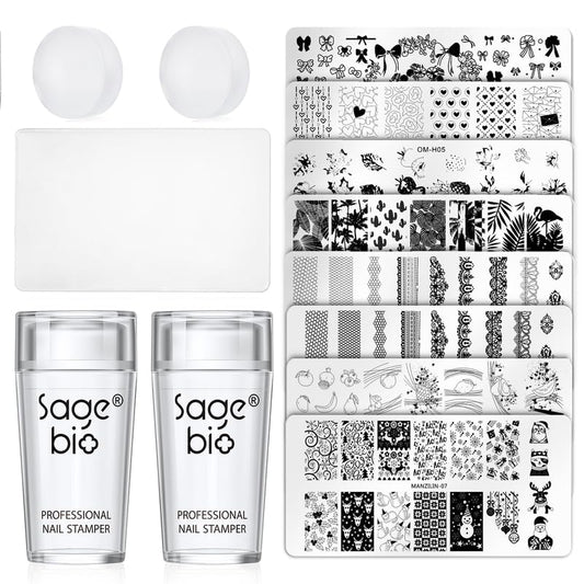 14PCS Nail Art Stamper Clear Silicone Nails Stamping Jelly with Scraper Transparent Visible Body