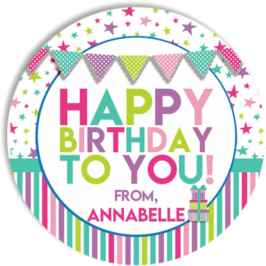 Custom & Personalized Happy Birthday to You Gift Tag Sticker Labels in Pastel Colors for Girls, 40