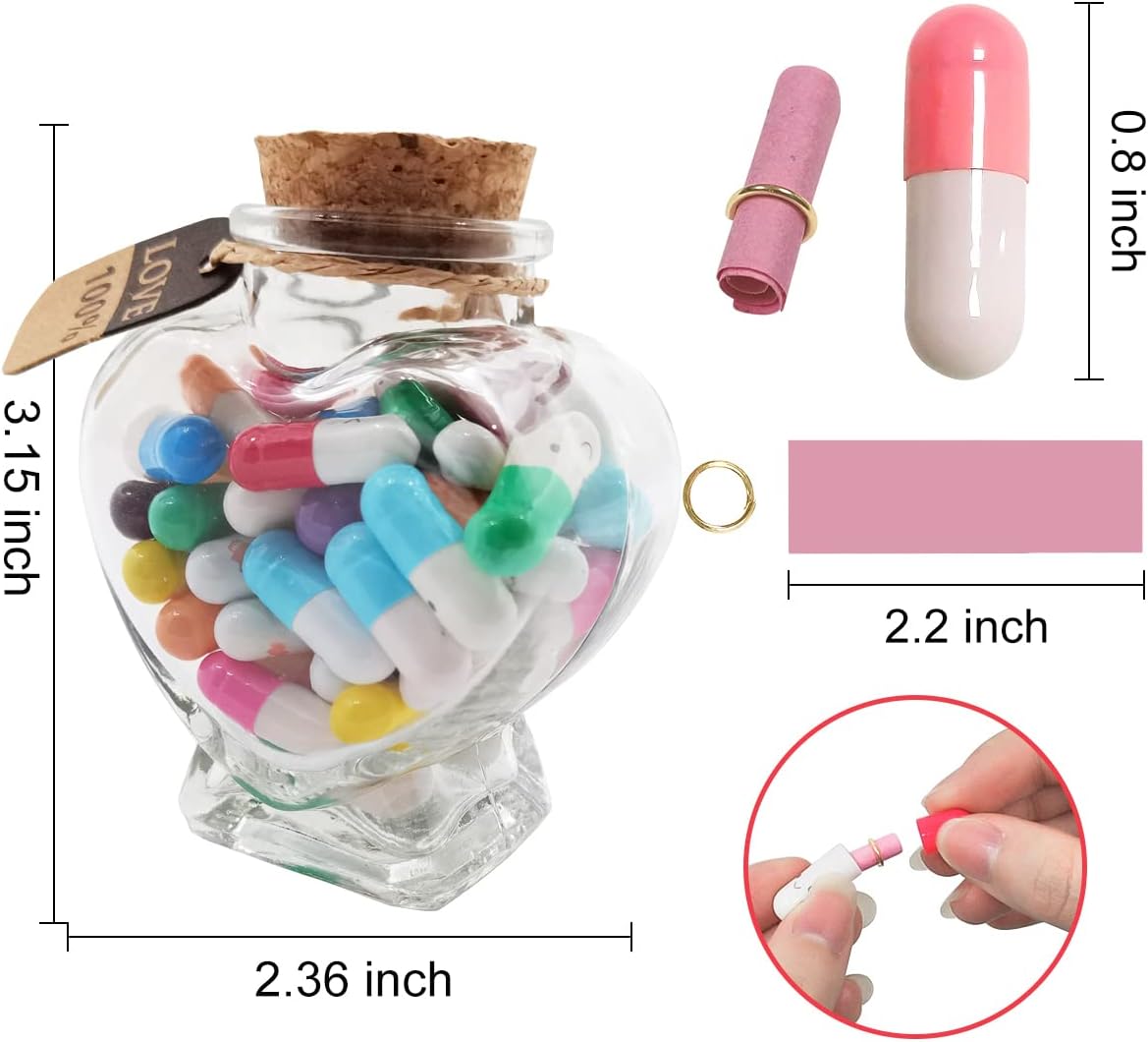 Hefonti Capsule Message in a Bottle - 50pcs Cute Capsule Pills Gift for Girlfriend Boyfriend Women