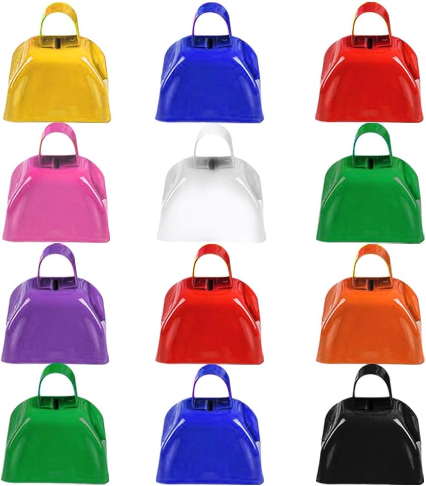 ArtCreativity 3 Inch Metal Cow Bell Noise Maker - Pack of 12 - Small Loud Metal Cowbell Noisemaker