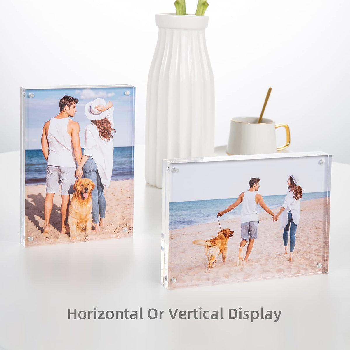KIURENGT Bloberey Acrylic Picture Frame, Clear Freestanding Double Sided 20mm Thickness Frameless