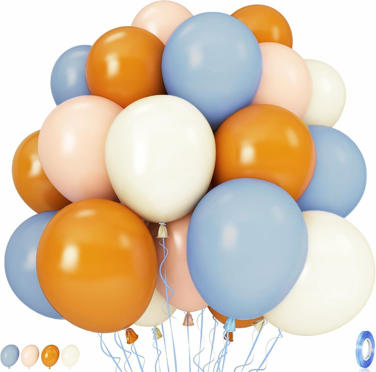 Burnt Orange and Blue Fall Balloons, 12 Inch 35PCS Dusty Blue Orange Taupe Peach Balloon, Fall