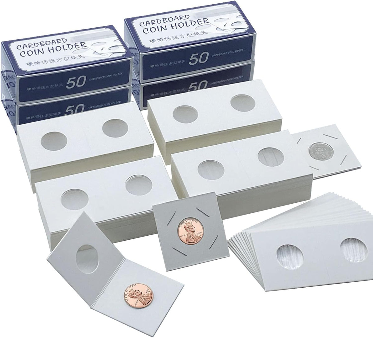 200 PCS Premium Cardboard Coin Flips 2 x 2 inch Coin Collection Supplies for Penny, Mylar Coin