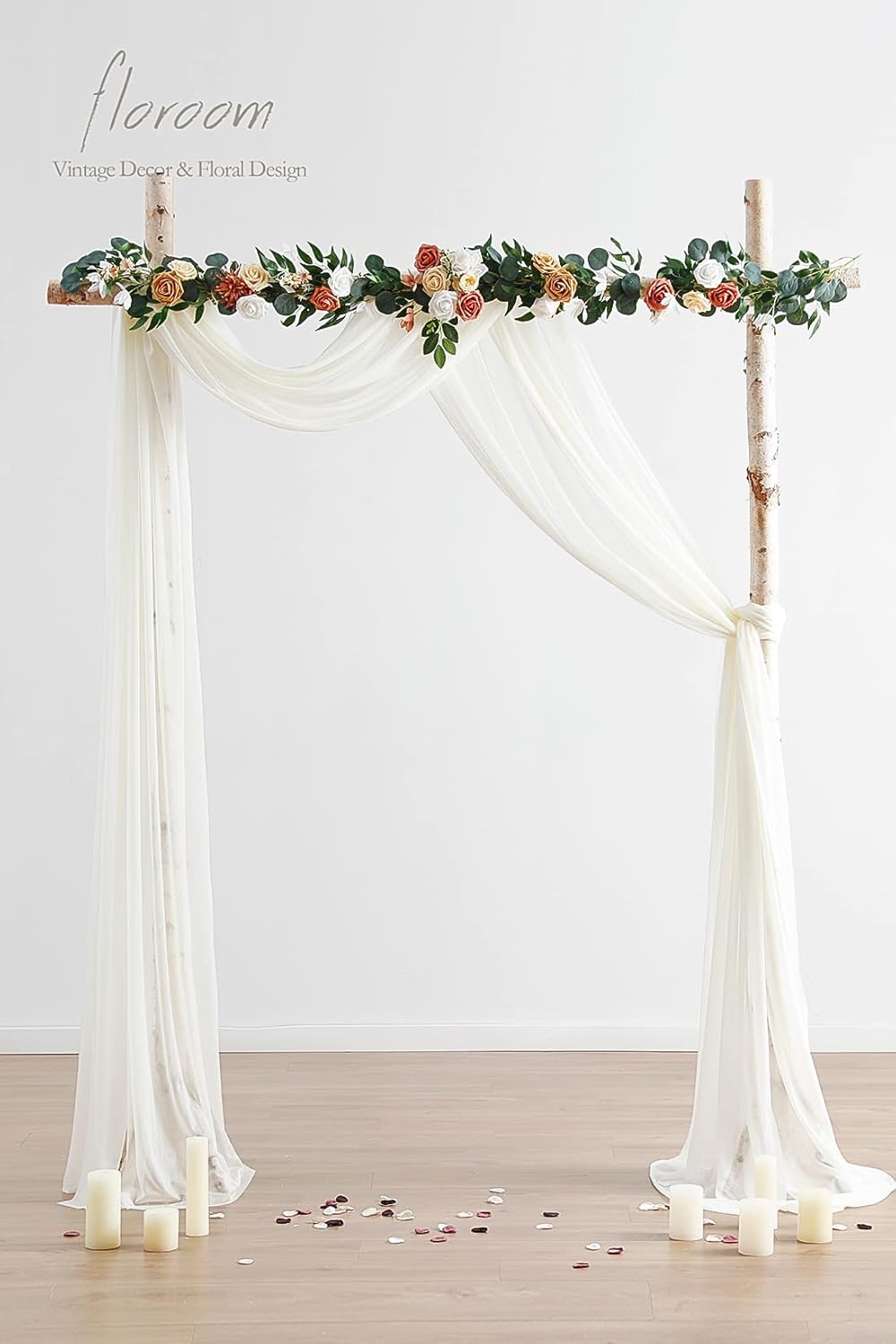 Floroom Wedding Arch Draping Fabric 2 Panels 20Ft Ivory Chiffon Fabric Drapes Arbor Drapery Wedding