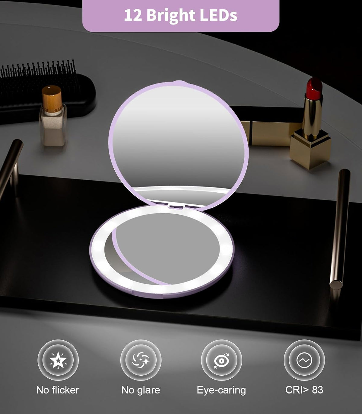 WOBSION Travel Compact Mirror,Portable 1x/10x LED Makeup Mirror with Magnification,Handheld 2-Sided
