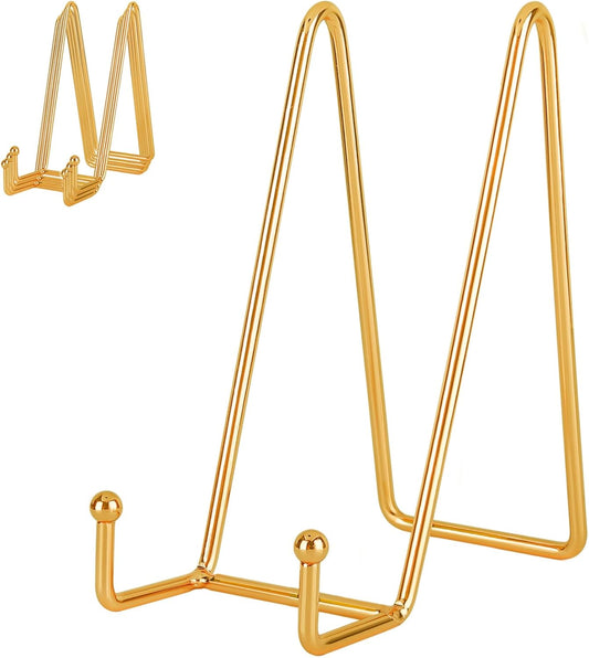 IBosins 5 Pack 8 Inch Plate Holder Display Stands, Large Metal Gold Frame Stand for Picture, Book