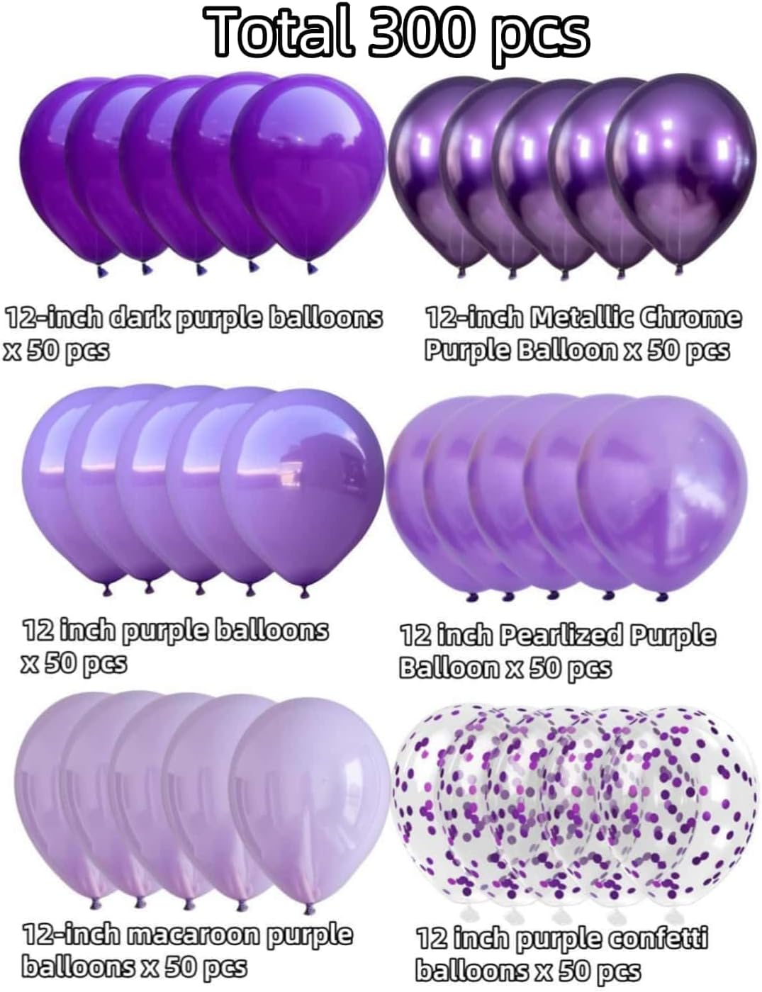 300 Pcs Lavender Purple Balloons Set 12 Inch Different Shades of Purple Party Balloon Set, Suitable