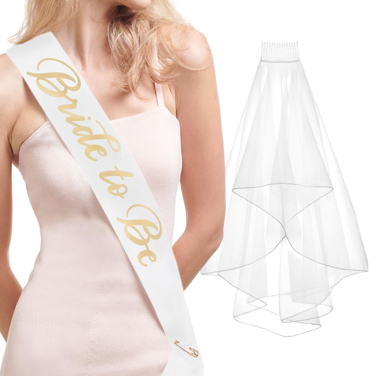 xo, Fetti Bachelorette Party Sash + Veil - Bride To Be | Bachelorette Party Decorations Kit - Sash