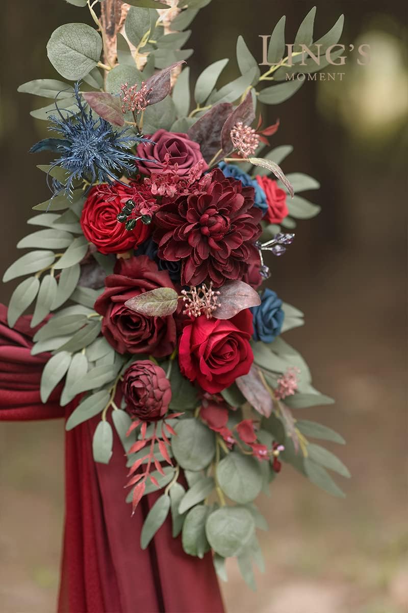 Ling's Moment Burgundy Artificial Wedding Arch Flowers Kit Pack of 4, 2pcs Hanging Flower