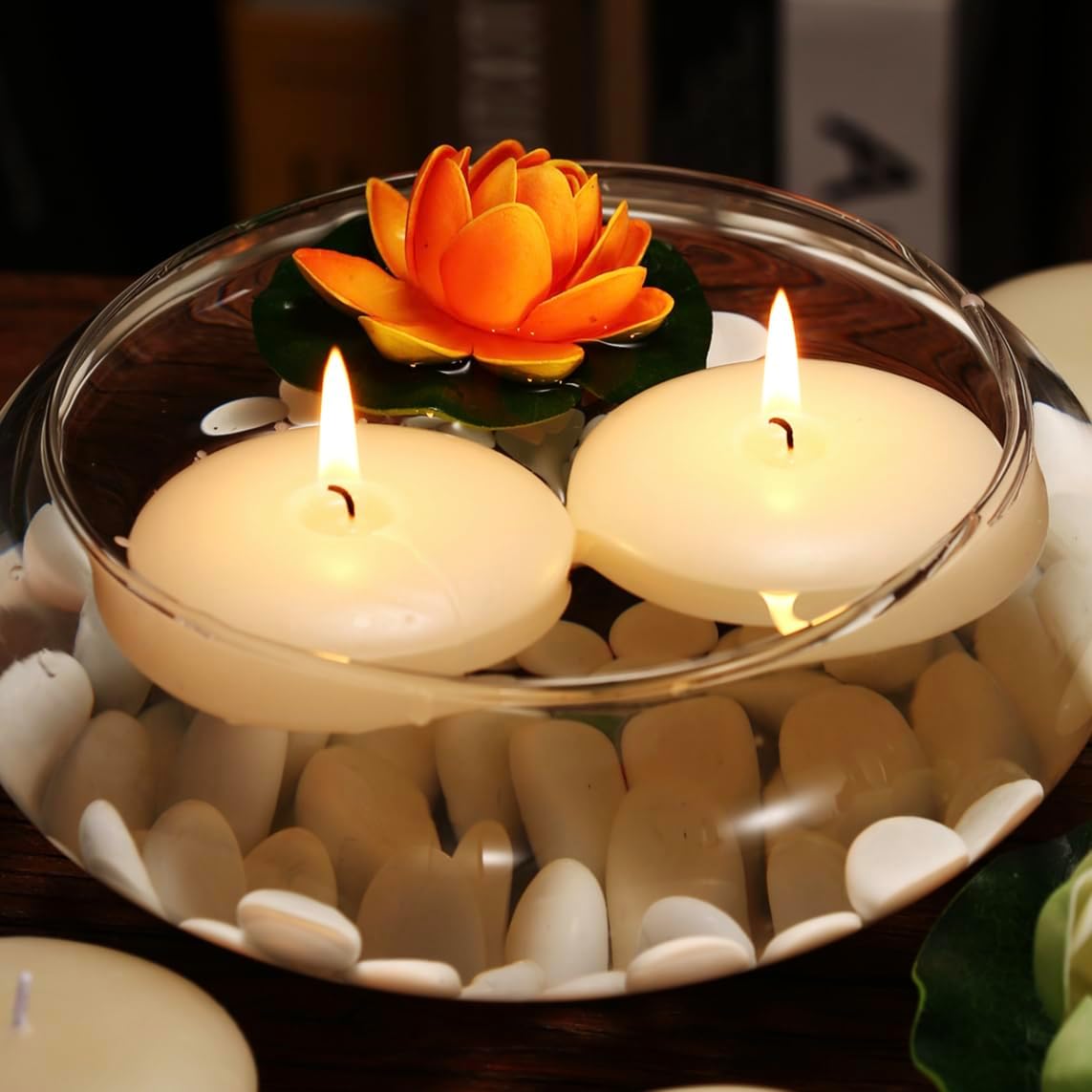 24 Pack Floating Candles, 3” Ivory Unscented Dripless Wax Burning Candles, for Weddings, Party