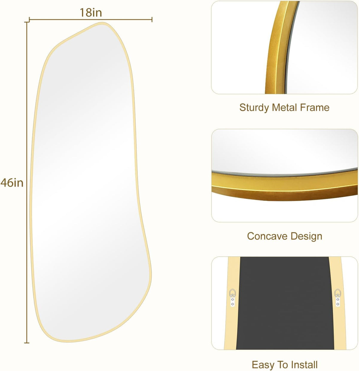 WallBeyond Irregular Wall Mirror, Asymmetrical Mirror Wall Mounted with Gold Framed for Living