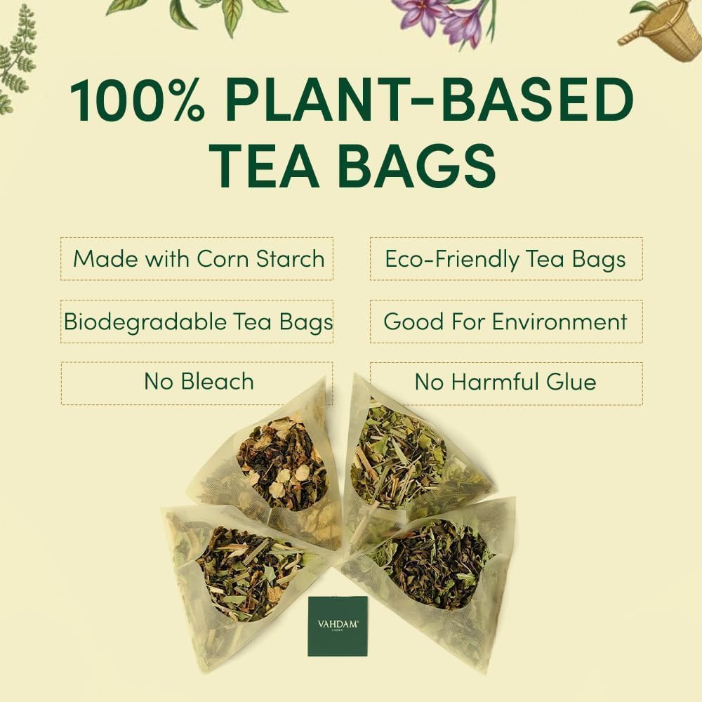 VAHDAM, Green Tea Variety Pack Sampler Assortment (36 Pyramid Tea Bags, 6 Flavor) | Non-GMO Project